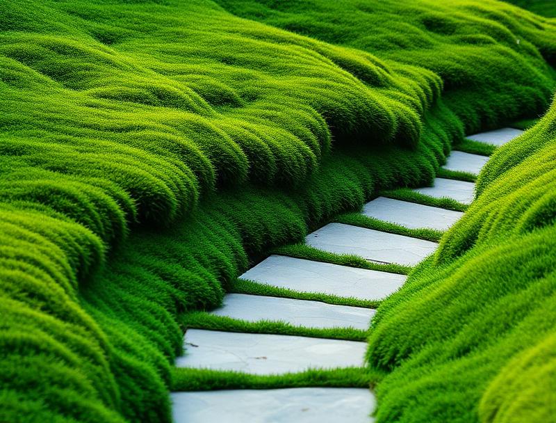 Stone path through manicured greenery